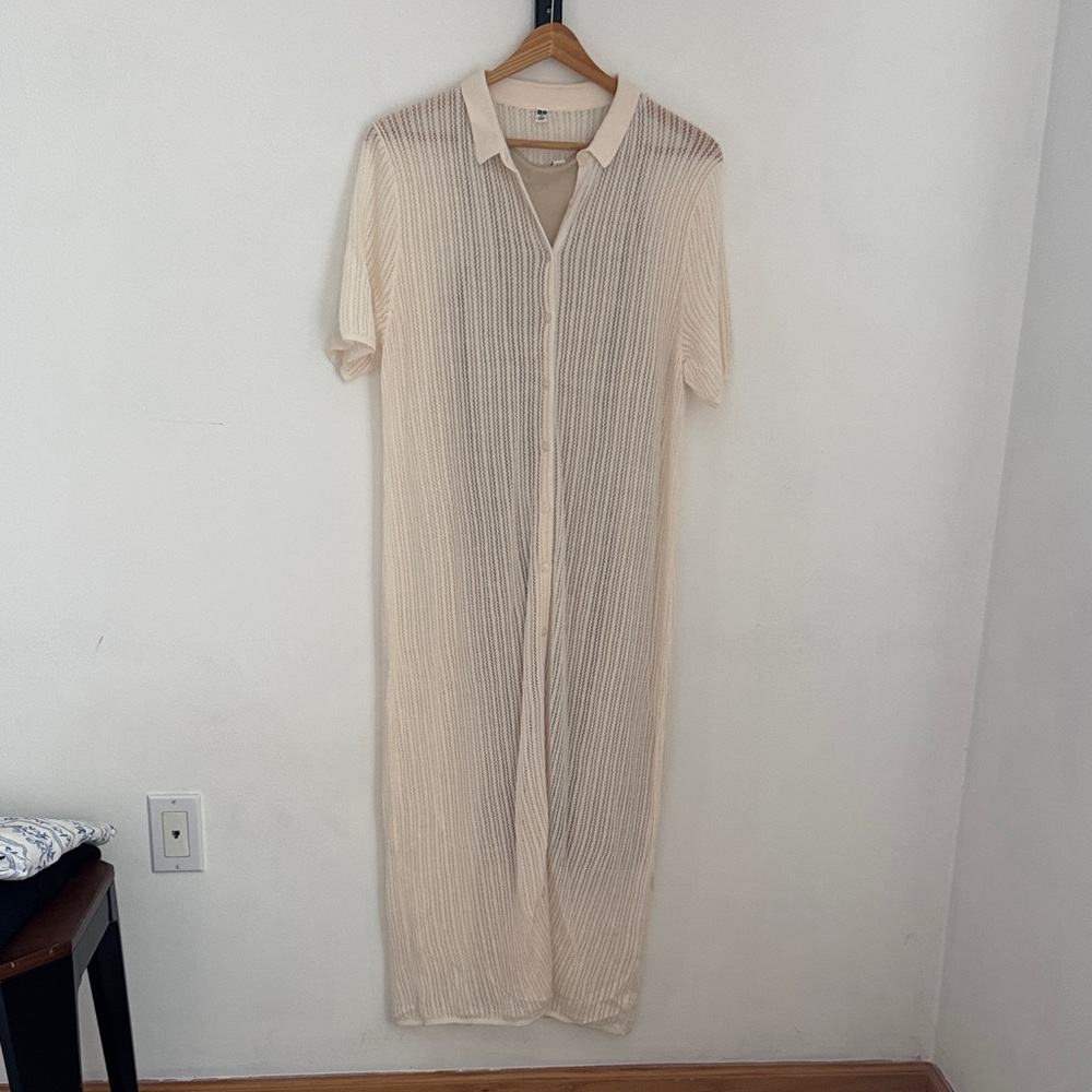 Uniqlo Cream Button-Up Lace Dress